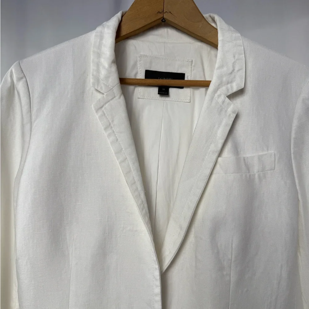 J. Crew Regent 100% Linen One‎ Button Blazer in White Size 12